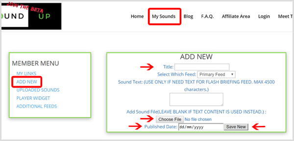 Upload an audio file to SoundUp.