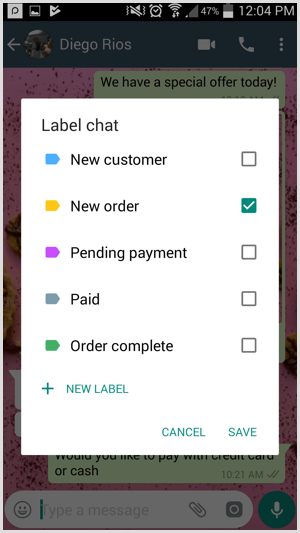 Create custom labels in WhatsApp Business.