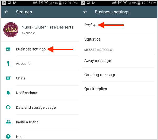 To set up a profile in WhatsApp Business, tap Business Settings and then Profile.