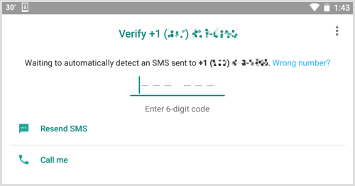 Enter the verification code you received in WhatsApp Business.