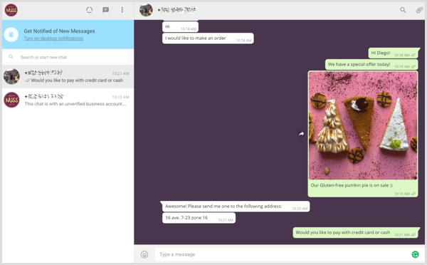 Manage business conversations using WhatsApp Web.