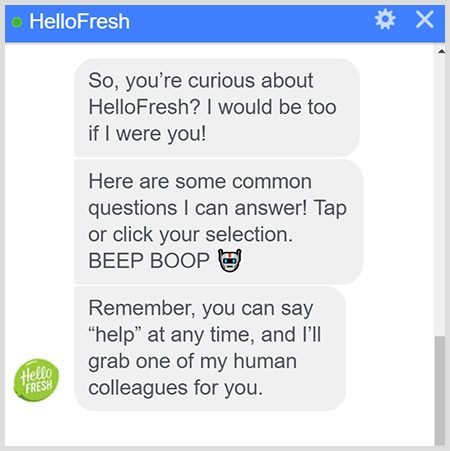 The HelloFresh Messenger bot explains how to talk to a human.