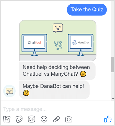 DanaBot offers a quiz to help users choose the right product.