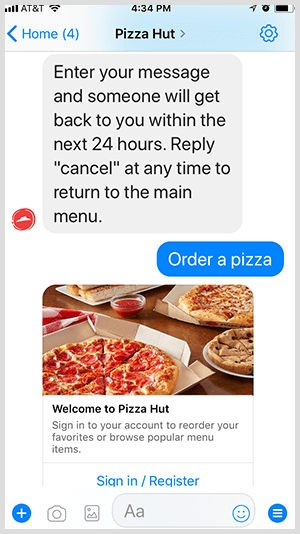 Pizza Hut automates pizza ordering via Messenger bot.