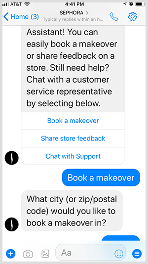 With a Messenger bot, Sephora qualifies leads for makeover appointments.