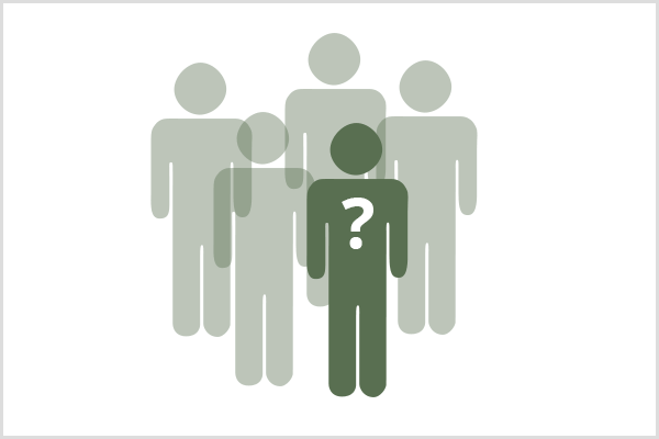 A Facebook group needs to appeal to a niche audience. In a group of five person symbols, four are light green and translucent and one is dark green with a white question mark on the chest.