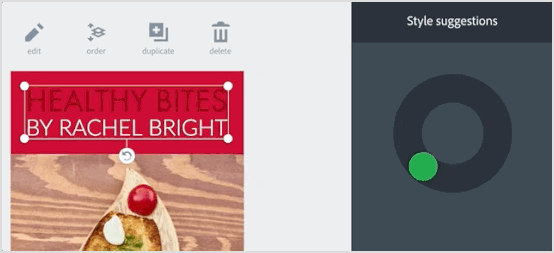 Use the suggestion wheel to apply a different look to your text in Adobe Spark Post.