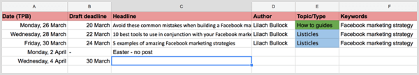 blog content calendar with topics