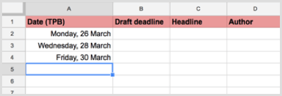 blog publishing dates on calendar