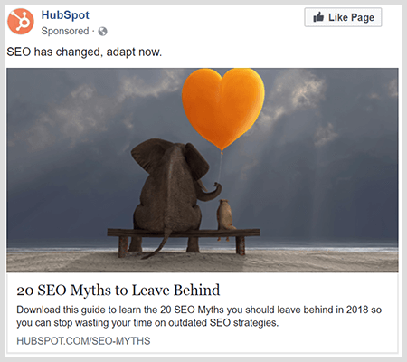 Branding ads share helpful content like this HubSpot ad about 20 SEO myths to leave behind.