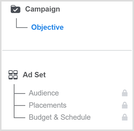 Create a Facebook ad campaign objective and then target an audience.