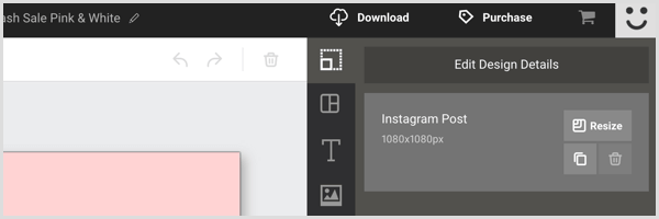 Κάνε click στο resize button για να κάνεις resize ένα design στο Easil.