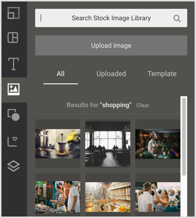 Click the photo icon to access stock images in Easil.