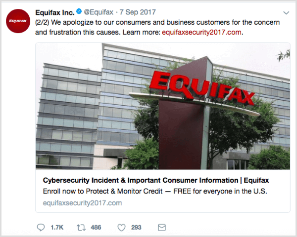 Equifax social post with correct URL,