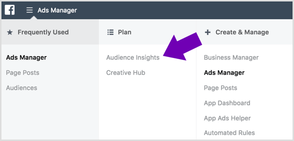 Open Ads Manager and select Audience Insights.