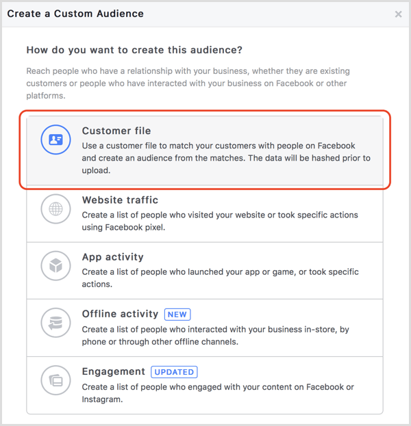 Facebook create custom audience from email list