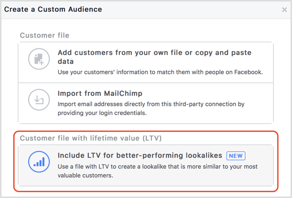 Facebook create custom audience with LTV