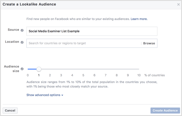 Facebook create lookalike audience