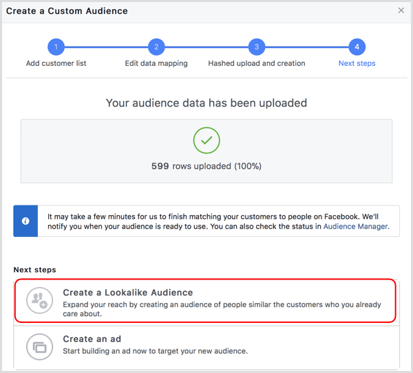 Facebook create lookalike audience