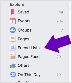 Click the Facebook Friend Lists option.