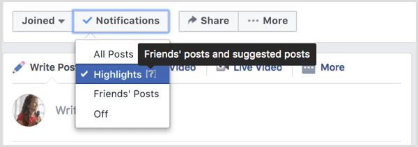 Manage Facebook group notifications.