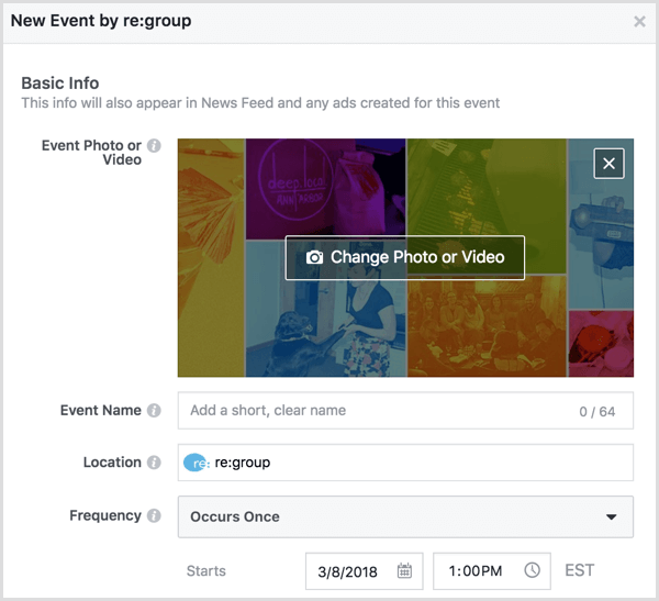 Fill in the details for your Facebook event.