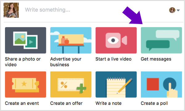 Click Get Messages option to create a Facebook post.
