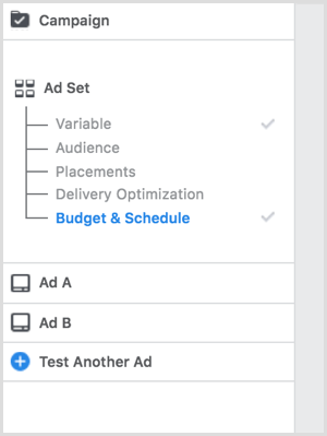 Choose a budget allocation when you split test ad creative.