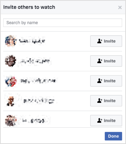 Click Invite to invite a Facebook group member to your watch party.