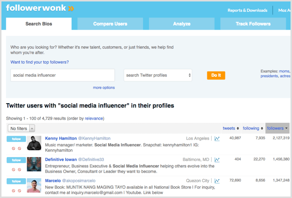 Followerwonk Search Bios tab results
