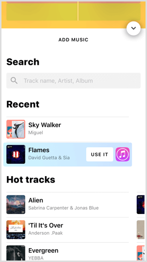 Tap Use It to add a music track to your Hype Type project.