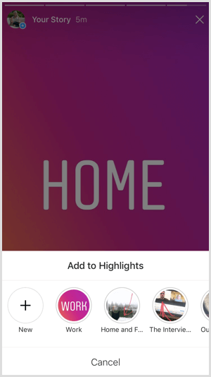 Erstellen Sie ein neues Instagram-Highlight oder wählen Sie ein vorhandenes Highlight aus.