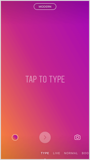 Tap the Type option in Instagram Stories.