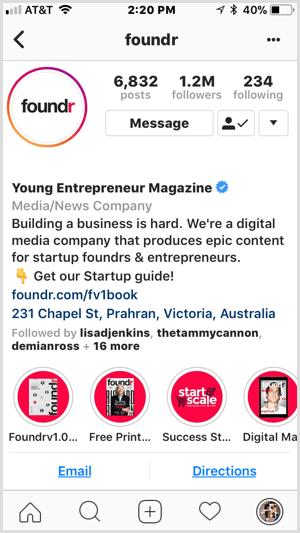 Instagram branded highlights on Foundr profile.