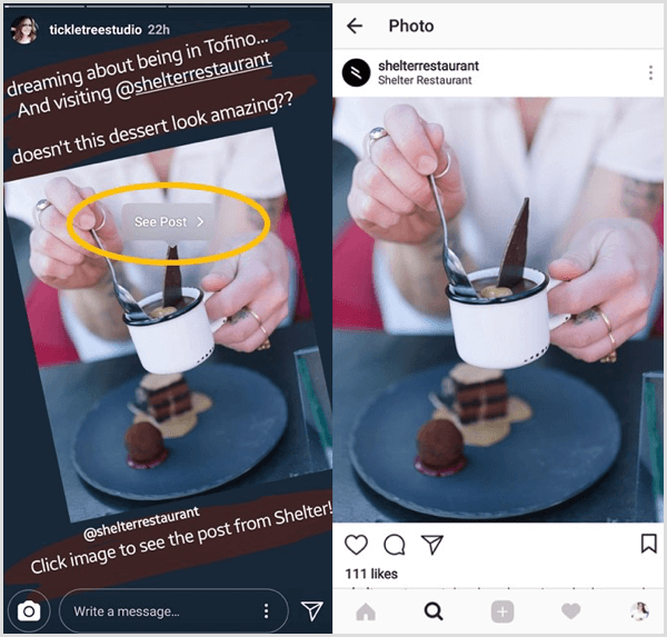 Tap on a reshared Instagram post and then tap the See Post button to go directly to the original post from that user.