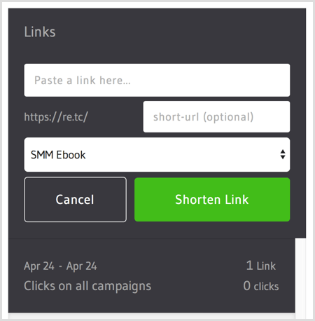 Paste the link you want to shorten in RetargetLinks.