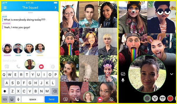 Snapchat introduces group video chat for up to 16 people.