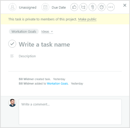 Asana add new task