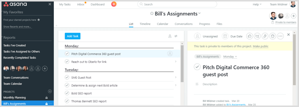 Asana dashboard