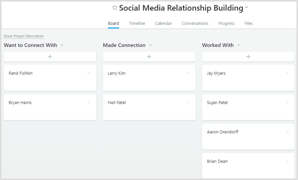 Asana social media relationship building