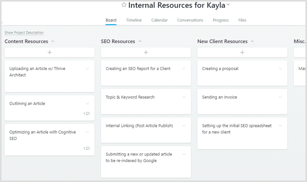 Asana task board