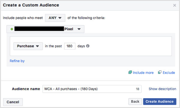 custom audience people who made purchase