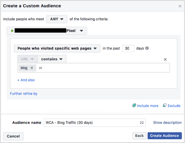 custom audience people who read blog