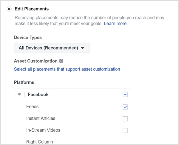 Choose Edit Placements to see your placement options.