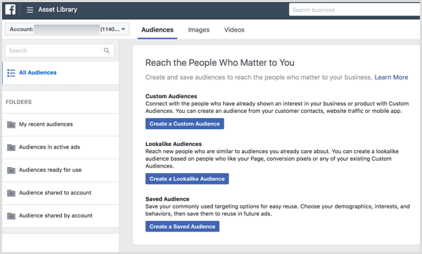 When you first open the Audiences tool, it asks what type of audience you’d like to create.