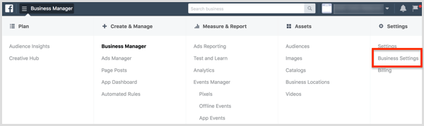 Select Business Settings from the Business Manager menu.