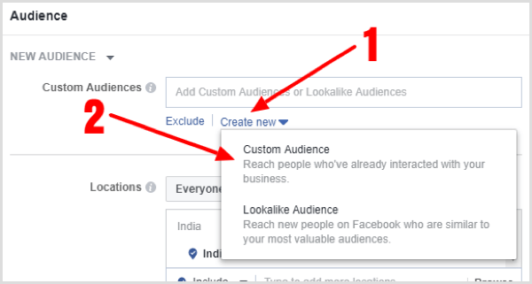 Click the Create New link below the Custom Audiences box.