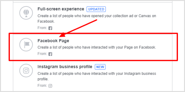 Choose Facebook Page as the engagement type.