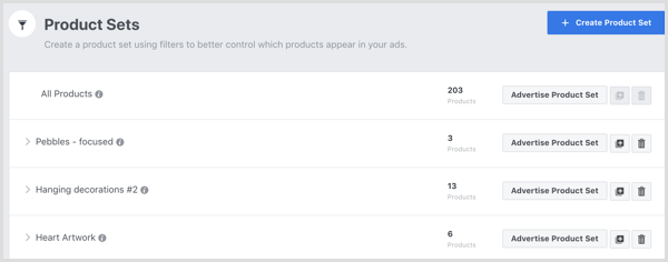 Facebook Catalog Manager Product Sets tab