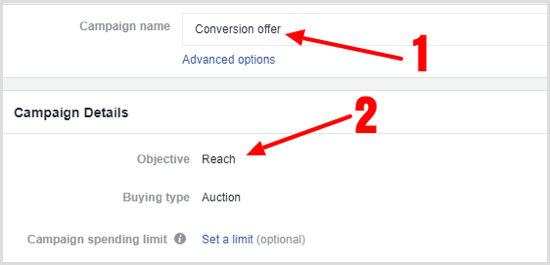 Add a name and choose an objective for your campaign.